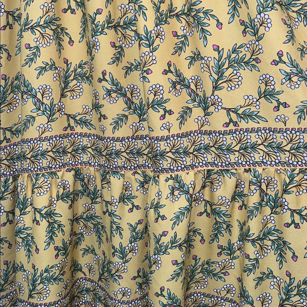 Boho Yellow Floral Tiered Maxi Dress M Smocked Flowy Romantic Euro Summer Chic - Picture 13 of 14